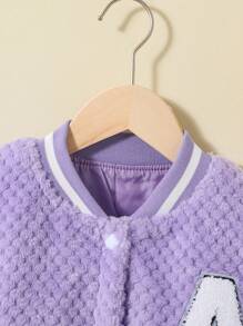 SHEIN Tween Girl Letter Patched Striped Trim Drop Shoulder Varsity Jacket Without Tee - Multicolor - View 4