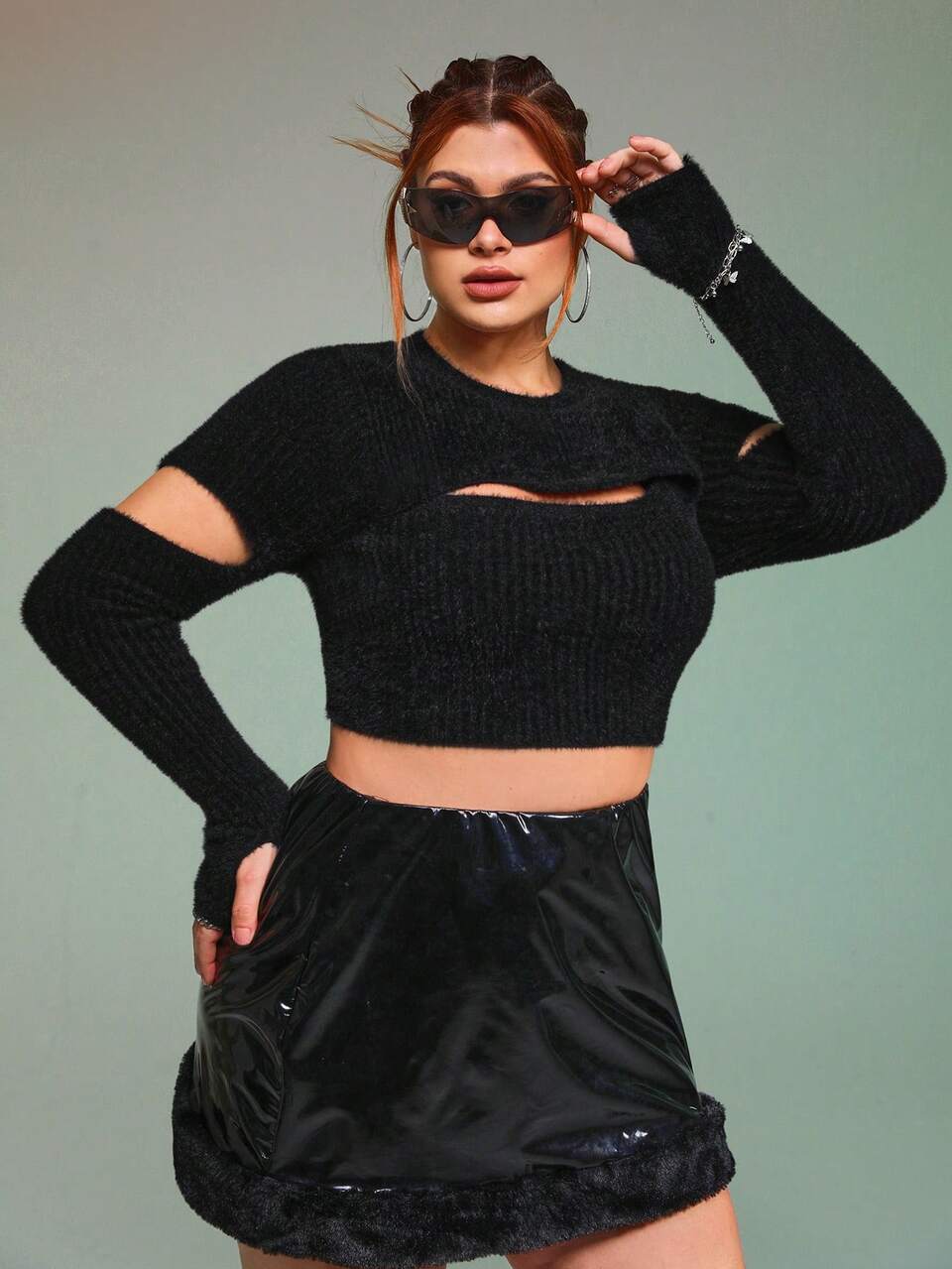 Plus Cut Out Fluffy Knit Crop Sweater