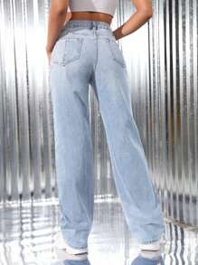 Jeanoix Wysoki stan Podarte Dżinsy z prostą nogawką