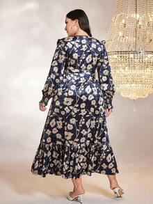 Modelyn Talla grande Vestido con cinturón con estampado floral bajo con fruncido - Multicolor - Ver 2