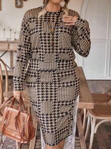 EMERY ROSE Plus Houndstooth Print Sweatshirt & Skirt - Multicolor - View 4