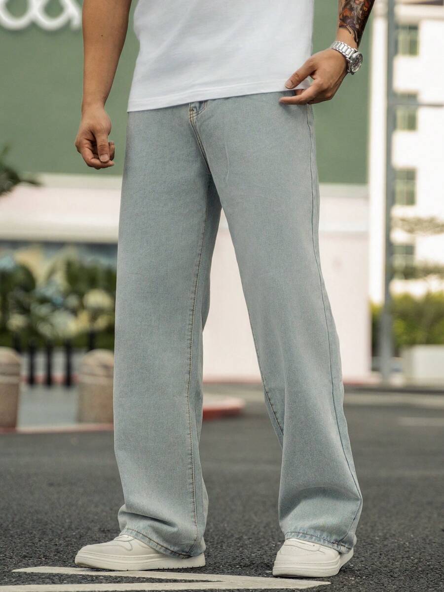 Manfinity Nam Túi nghiêng Quần legging thẳng - Màu xanh nhạt - Xem 1