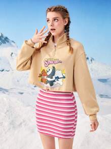 We Bare Bears X SHEIN Cartoon Graphic Drop Shoulder Sweatshirt - Khaki - View 3