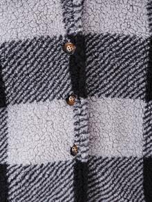 SHEIN Tween Girl 1pc Buffalo Plaid Pattern Teddy Coat - Black - View 3