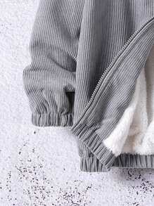 SHEIN 男大童字母刺繡加絨內裏夾克 - 灰色 - 查看 5