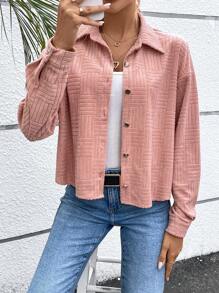 SHEIN VCAY Drop Shoulder Button Front Jacket - Pink - View 1