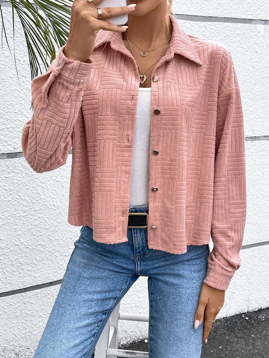 SHEIN VCAY Drop Shoulder Button Front Jacket - Pink - View 1