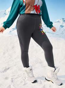 We Bare Bears X SHEIN Talla grande Leggings con estampado de dibujos animados - Gris Oscuro - Ver 5