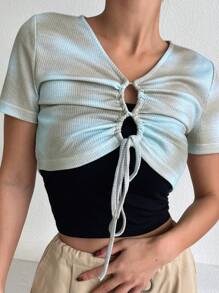 DAZY Nhuộm buộc Mặt trước dây rút Top Cây trồng - màu xanh lá - Xem 5