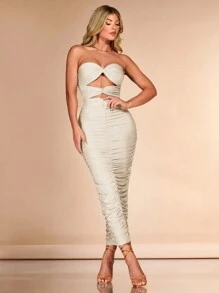 SHEIN BAE Uitknippen Ruches Tube fitting jurk
