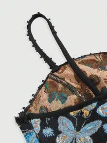 ROMWE Fairycore Butterfly Print Lace Up Front Cami Top - Multicolor - View 4