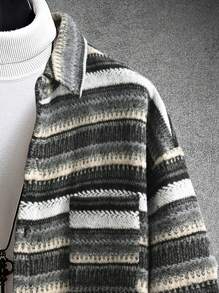 Manfinity Homme Loose Men's Striped Print Drop Shoulder Overcoat - Multicolor - View 6