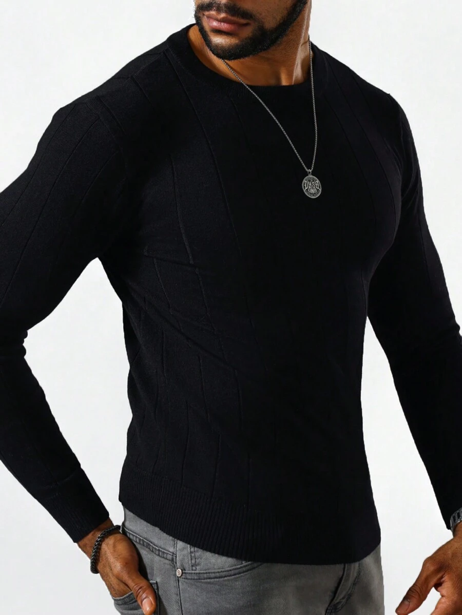 Manfinity Homme Nam Chất rắn Đồ đan Ribbed Áo len - màu đen - Xem 1