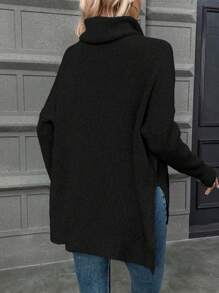 SHEIN LUNE Jersey cuello alto de manga murciélago bajo con abertura