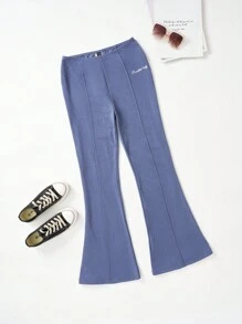 SHEIN EZwear Letter Graphic Flare Leg Pants - Blue - View 1