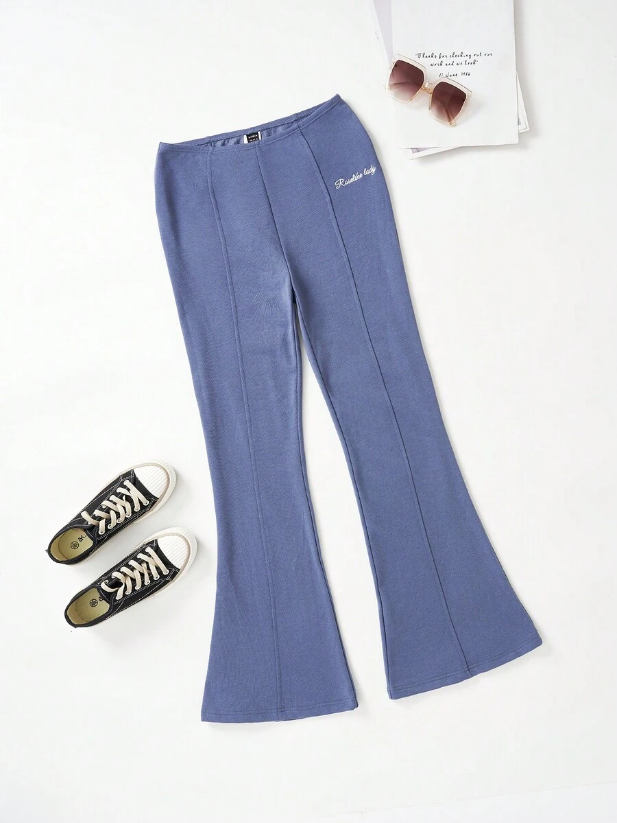 SHEIN EZwear Letter Graphic Flare Leg Pants - Blue - View 1