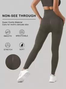 SHEIN Maternity High Waist Tummy Control Butt Lifting Thigh Slimmer & Breathable Softness Leggings - Brown - View 3