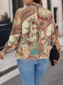 SHEIN Clasi 大碼佩斯利印花荷葉袖襯衫 - 彩色 - 查看 2