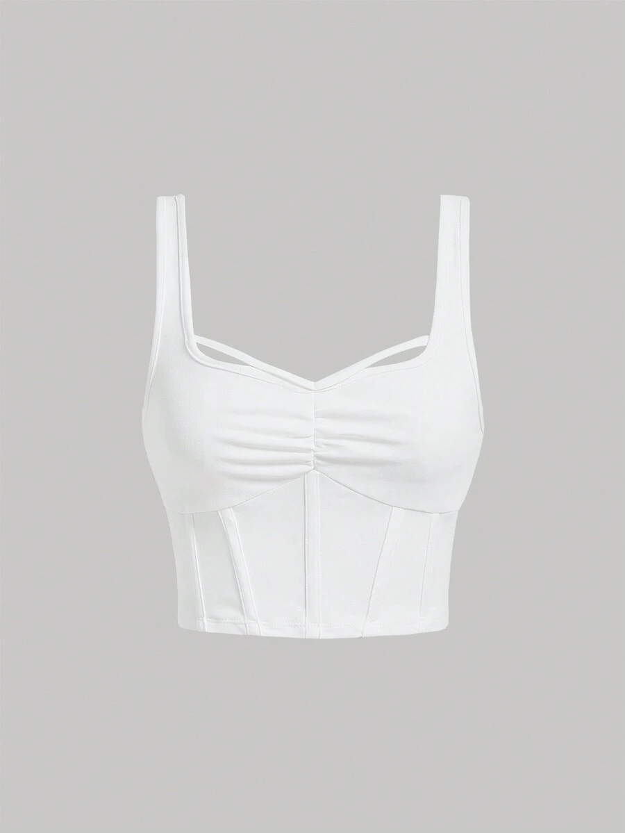 SHEIN MOD Solid Ruched Crop Top - White - View 1