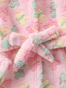 Cô Gái Trẻ Hình Bướm áo có mũ Thắt lưng Flannel ÁO choàng mặc nhà - Hồng - Xem 4