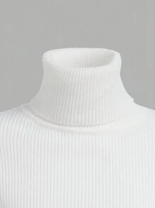 女大童高領條紋針織套頭毛衣 - 白色 - 查看 3