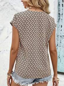 INAWLY Allover Print Batwing Sleeve Blouse,Short Sleeve Tops - Multicolor - View 2