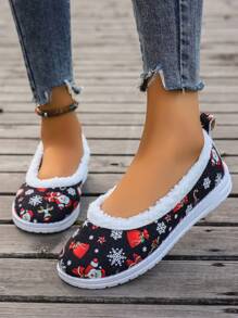 Women's Christmas Santa Claus Casual Sports Shoes - Black - View 1