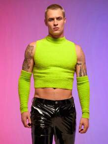 FeverCity Men Mock Neck Crop Sweater, For Fall Winter - Green - View 5