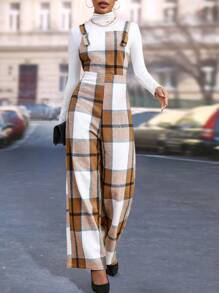 SHEIN LUNE Plaid Print Overall Jumpsuit Without Tee - Multicolor - View 4