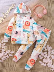 SHEIN Young Girl Cartoon Graphic Hoodie & Sweatpants - Multicolor - View 8