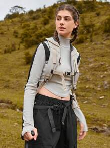 In My Nature Colorblock High Neck Curved Hem Outdoor Tee - Grey - View 5