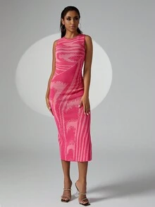 圖形圖案毛衣洋裝 - 粉色 - 查看 1