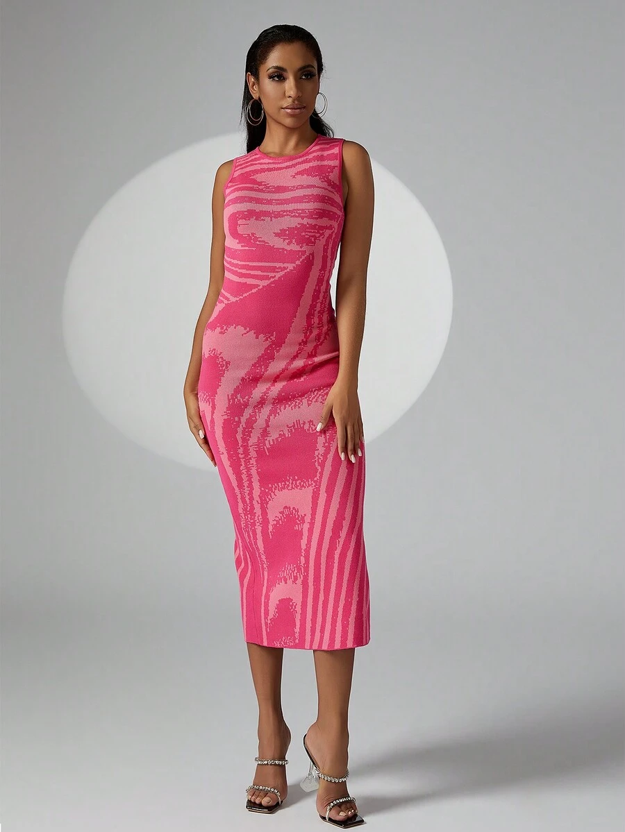 圖形圖案毛衣洋裝 - 粉色 - 查看 1