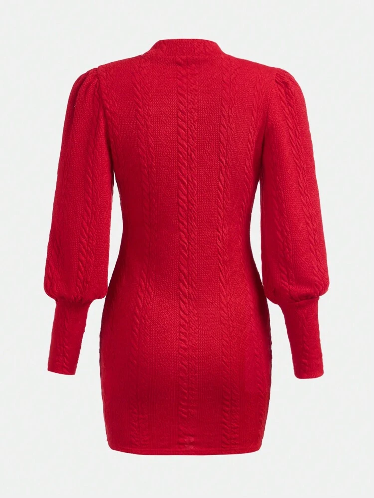 Teen Girl Lantern Sleeve Cable Knit Dress Without Belt for Christmas