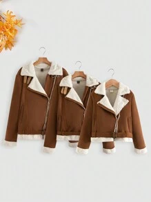 SHEIN Unity 1pc Teddy Lined Buckle Detail Jacket - Brown - View 7