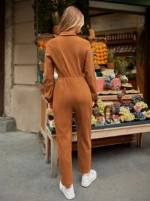 Poéselle 素色前紐扣襯衫連體褲不附腰帶