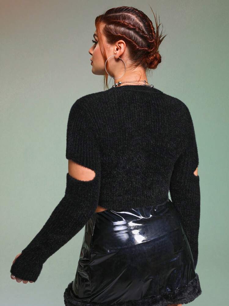 Plus Cut Out Fluffy Knit Crop Sweater