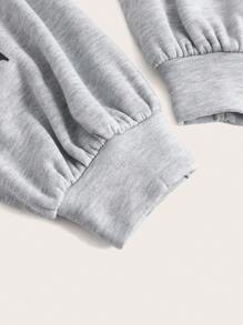 SHEIN EZwear 字母圖案落肩袖短款連帽衫 - 灰色 - 查看 4