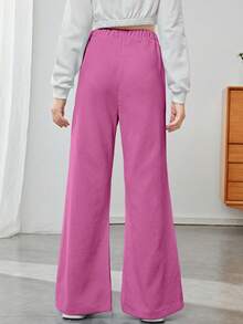 SHEIN Thiếu niên cô gái Chi tiết Patched thư Viền chia cắt Quần ống loe - Màu Hồng Tươi - Xem 2