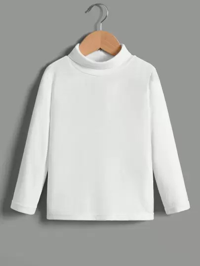 Boys' Solid Color Turtleneck Long Sleeve Casual Versatile T-Shirt