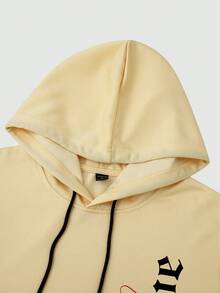 Manfinity LEGND Hombres Capucha escultura & con estampado de slogan con cordón - Caqui - Ver 3