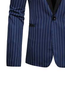 Manfinity Mode Men Striped Print Lapel Collar Blazer & Pants - Navy Blue - View 3
