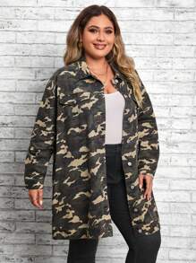 SHEIN LUNE 大碼牛仔夾克 - 軍綠色 - 查看 5
