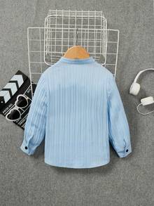SHEIN Chàng trai trẻ Đã vá Túi Áo sơ mi - Màu xanh lam - Xem 2