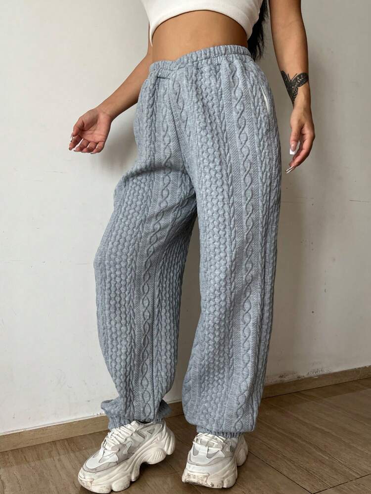 Solid Elastic Waist Sweatpants Fall Cloth For Women