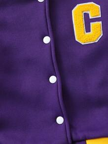 SHEIN Young Boy Letter Patched Striped Trim Varsity Jacket - Multicolor - View 4