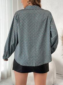 Franclia Talla grande Camisa con estampado con botón delantero