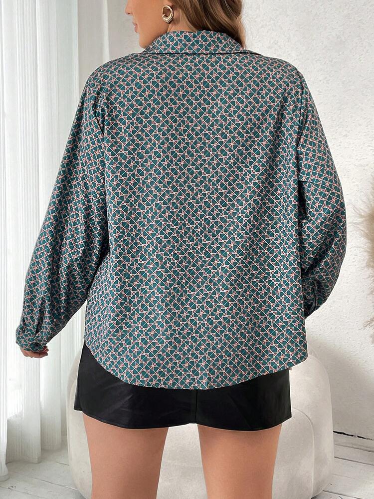 Plus Allover Print Button Front Shirt
