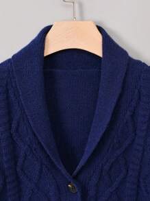 青少年男孩麻花編織條紋飾邊前紐扣開襟衫