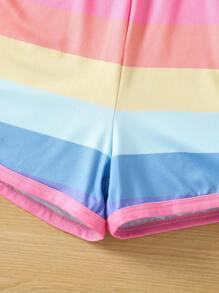 SHEIN Young Girl Rainbow Striped Casual Simple Comfortable Cami Romper With Spaghetti Strap For Summer